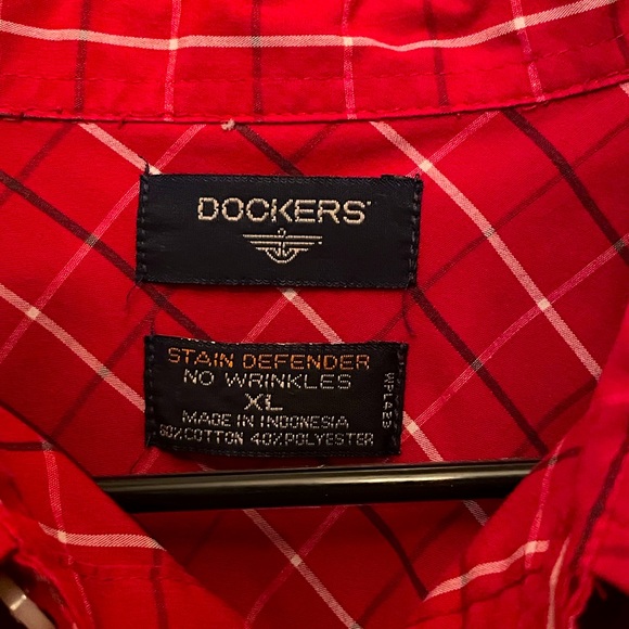 Men’s Sz XL Dockers Red Plaid S/S Button-Front Shirt, EUC - Picture 3 of 4